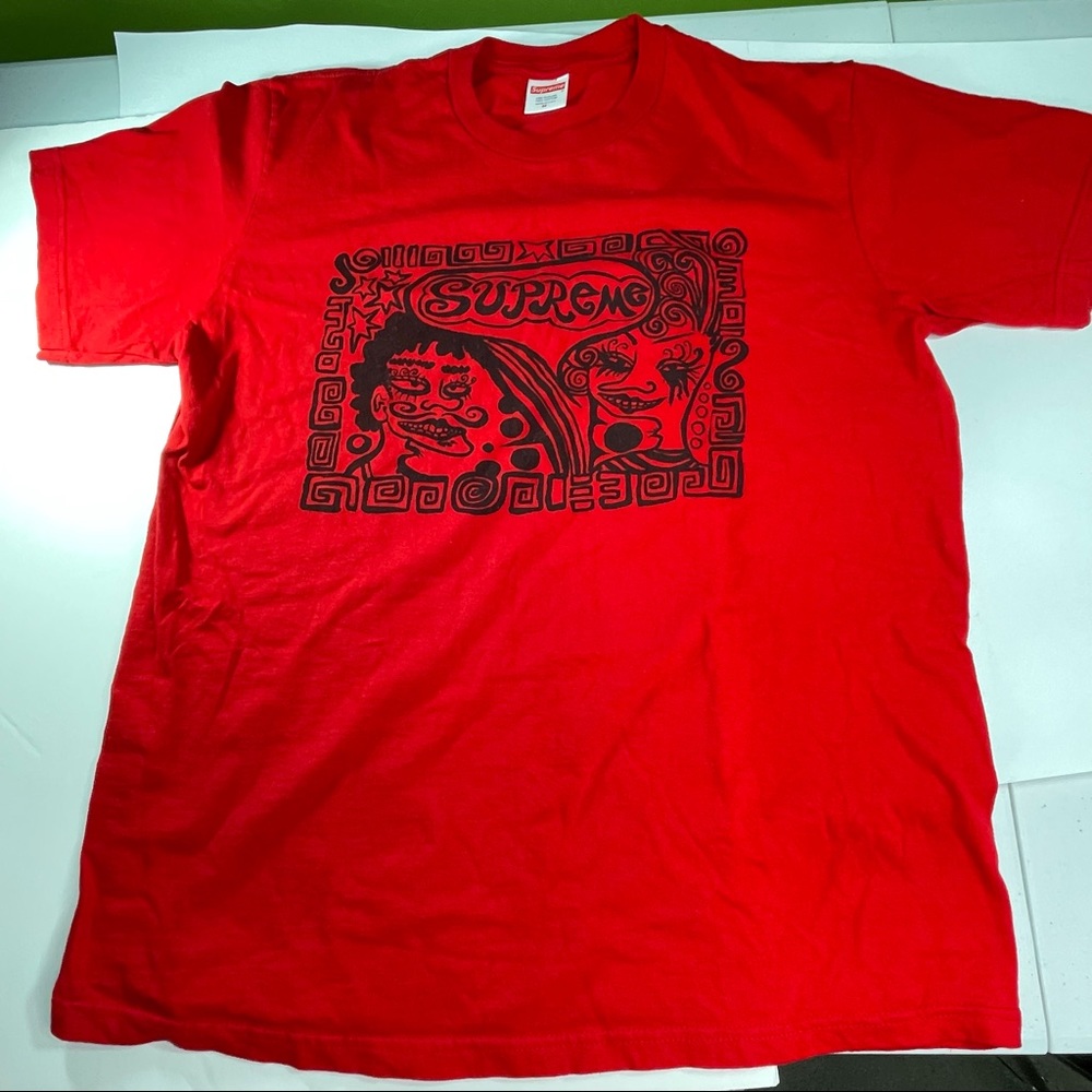 Supreme Faces Mens Medium Size Graphic Tee Shirt Red Top